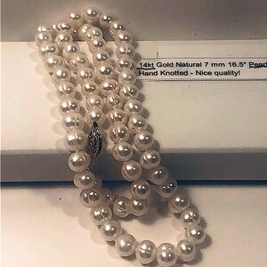 NIB 14K gold 7MM Natural White pearl necklace, SALE